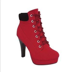 Red platform boots